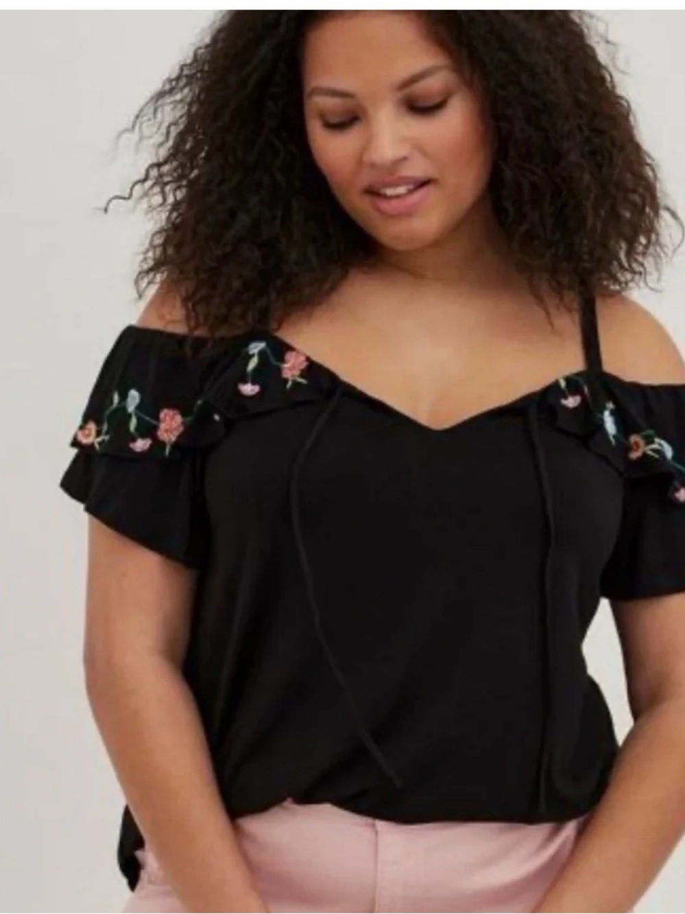 Torrid Black Off-Shoulder Embroidered Ruffle Top - Women's